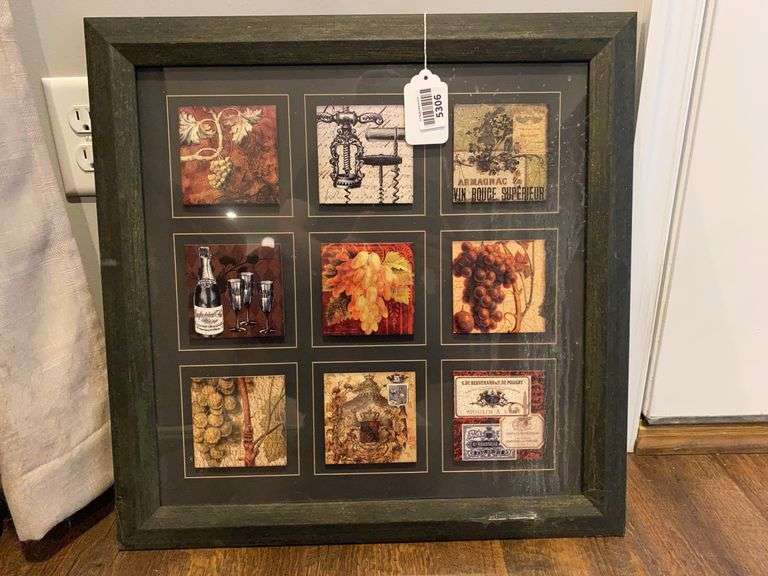 Multiple wine theme prints, in frame 21x21