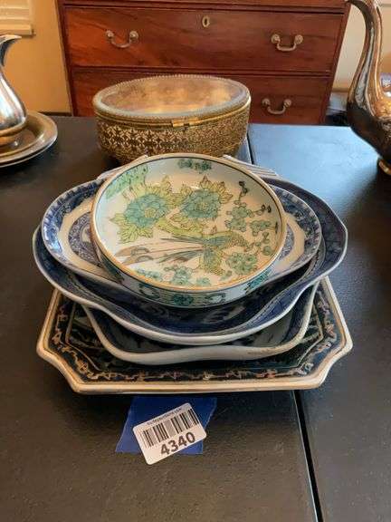 Various Asian porcelain dishes including Canton