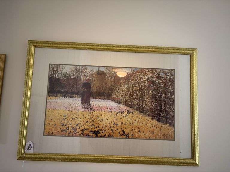 George Hitchcock print, The Tulip Garden, framed 27x40