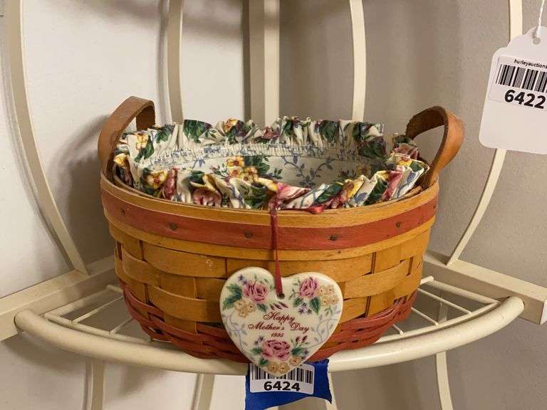 Contents of shelf: Longaberger 1995 Mother's Day basket