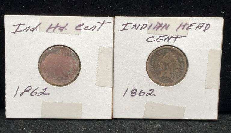 Two US Indian Cents - 1862 - Both With Environmental Impacts