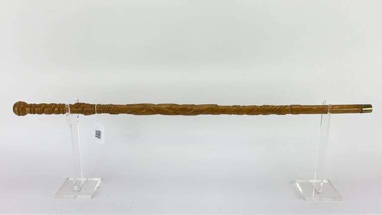 FRANK FEATHER carved wooden walking stick “1947 E.M.W FAITH.HOPE”