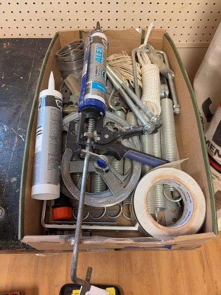 Caulking gun & caulking, nylon rope, springs & more