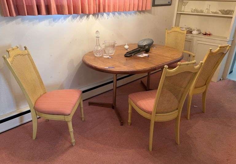 Oval Table 52x58x30 & Set of four MCM Dining Chairs, does not include contents on table