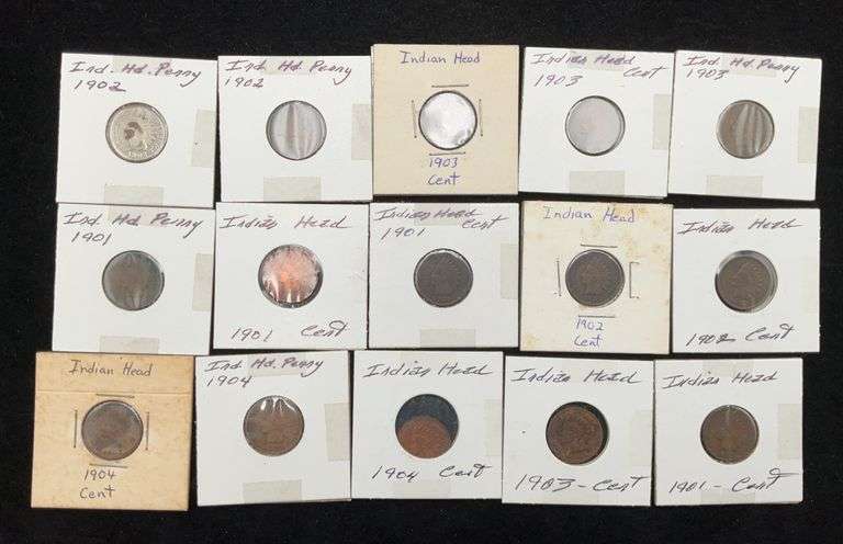 Lot of 10 Indian Cents - 1901 - 1904