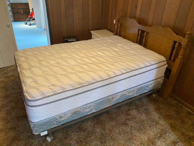 Turned post headboard, metal bed frame, and mattress set 52” wide