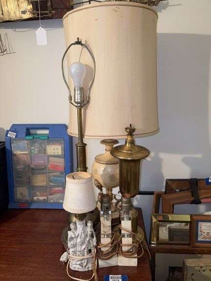 Vintage lamp bases including: figural porcelain and marble dresser lamps