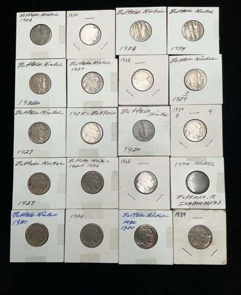 Lot of 20 US Buffalo Nickels - 1920 - 1934