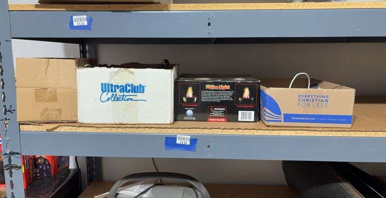 10 in battery operated flame light, electronic wiring, V-tech phone & more