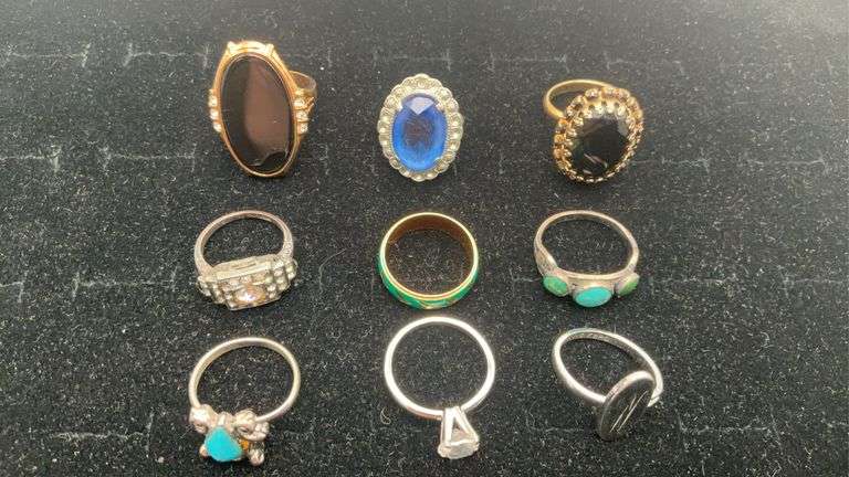 Nine Ladies fashion rings - some Sterling