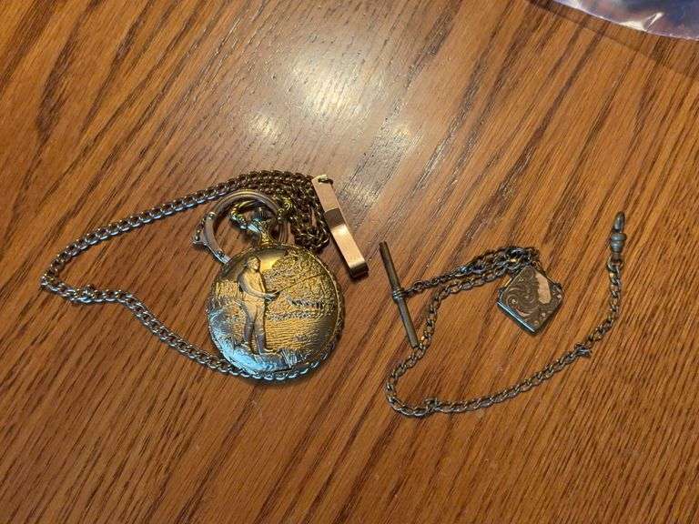 Fisherman case pocket watch w/ chain, and antique watch chain w/ fob