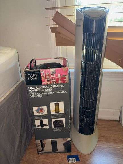 Ceramic tower heater in box, and air purifier