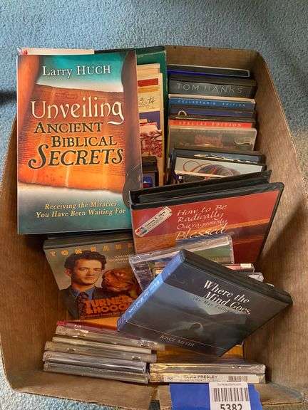 DVDs, CDs, books lot