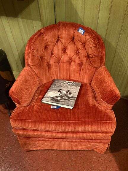 Orange velvet occasional chair, no contents