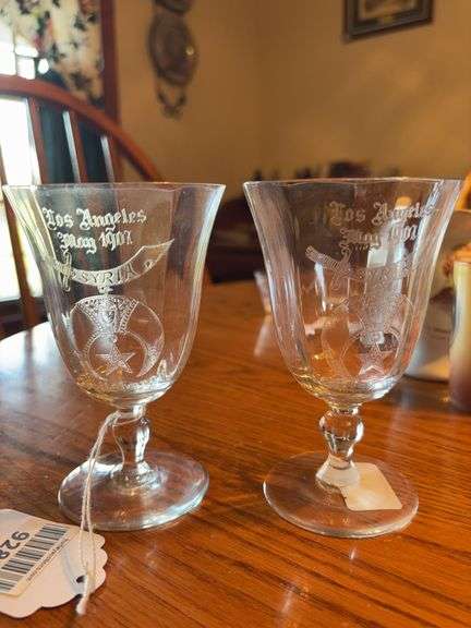 Two 1907 Los Angeles Shriner souvenir pressed glass wines - by the pc take two