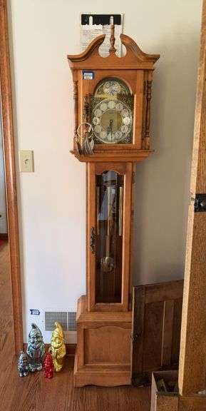 Emperor tall case clock w/ metal dial, glazed waist door 16x10x75