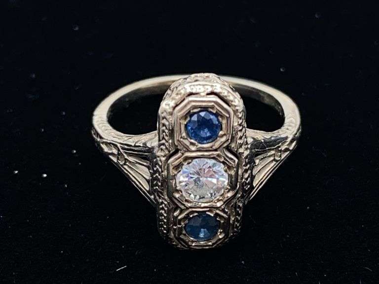 14K gold Ladies Art Deco ring w/ stones 6.5