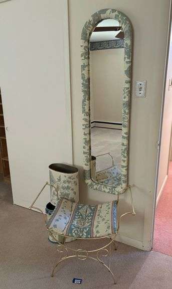 Matching Boudoir Set - dressing mirror, two wastecans, vanity stool