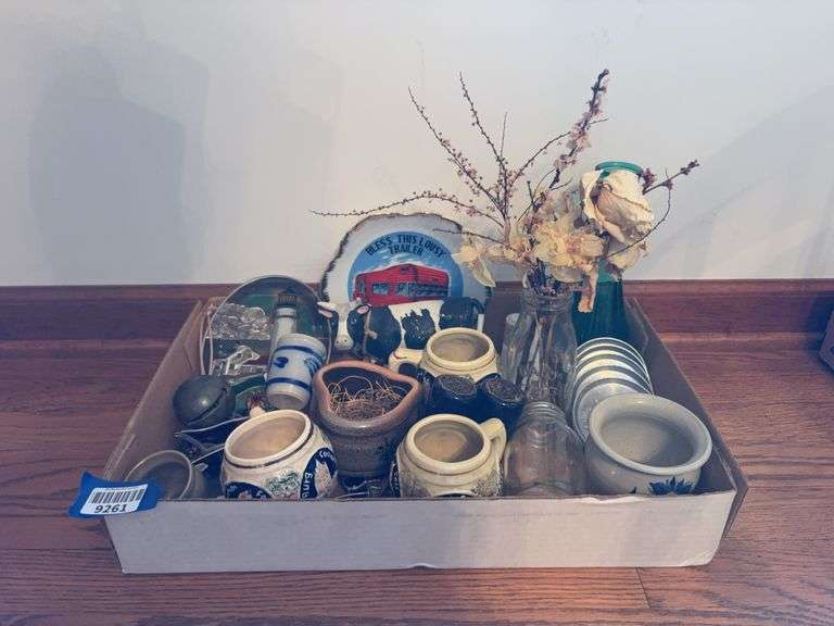 German mugs, small stoneware, sleigh bell, decor items, misc