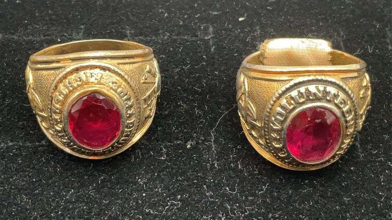 Two Gent's rings: Professional Fire Fighter, and Volunteer Fire Fighter, gold filled, both sz: 11