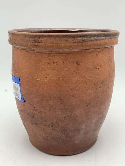 JOHN W. BELL/ WAYNESBORO redware crock w/ glazed interior - cracks noted