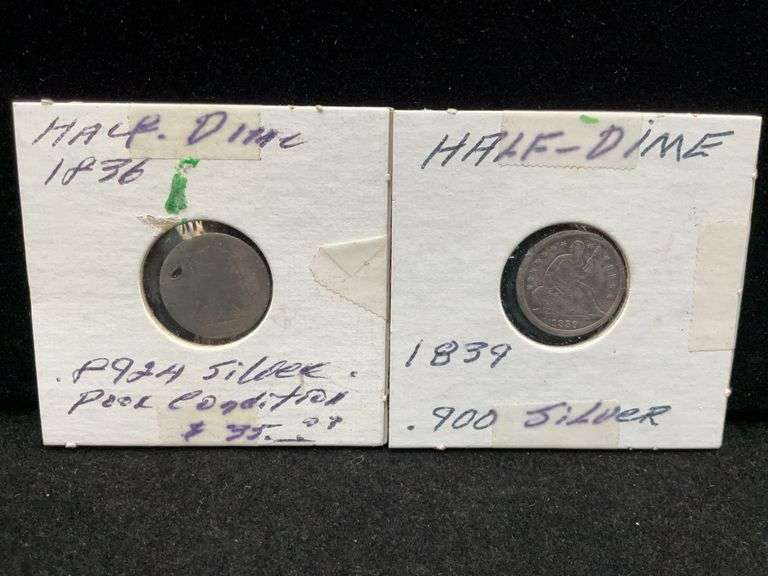 Two US Silver Half Dimes - 1836 (Hole) and 1839