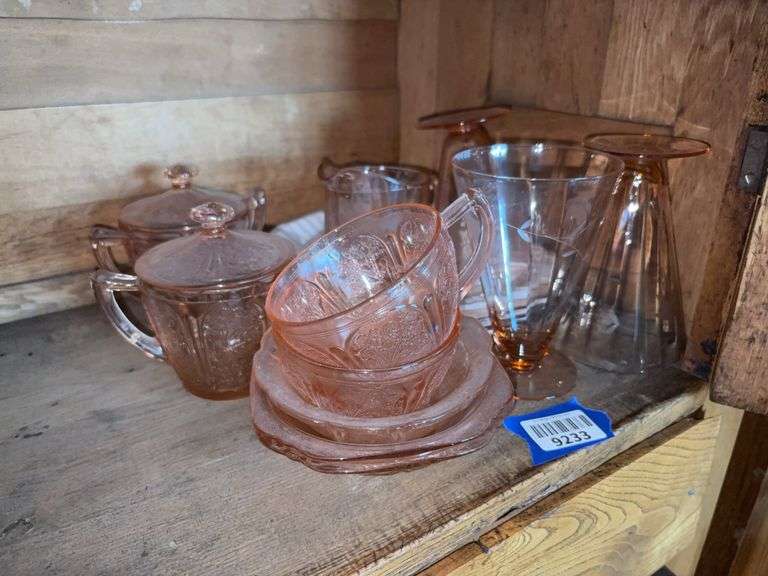 Pink depression glass lot including Cherry Blossom