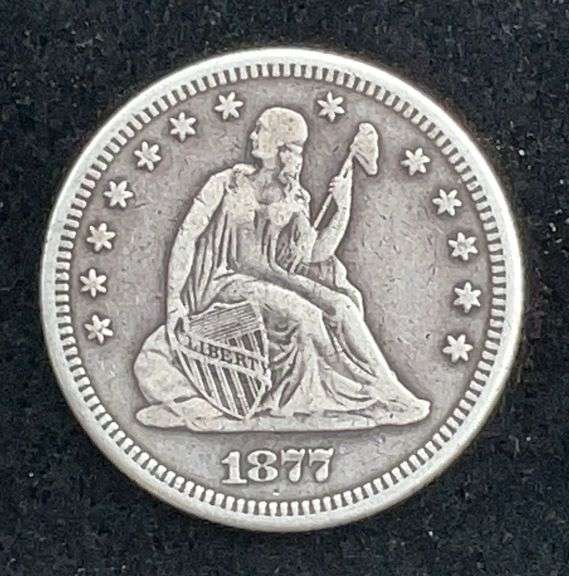 US Silver Seated Quarter - 1877 - Excellent Eye Appeal