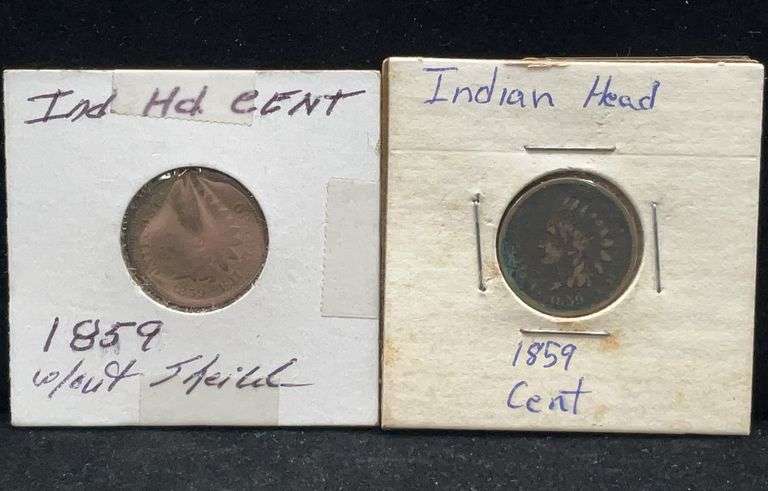 2 US Indian Cents - 1859 - One Exhibits Environmental Impacts