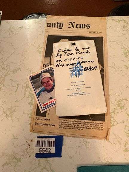 Vintage Tom Peck McConnellsburg Racing memorabilia includingan autographed channel lock