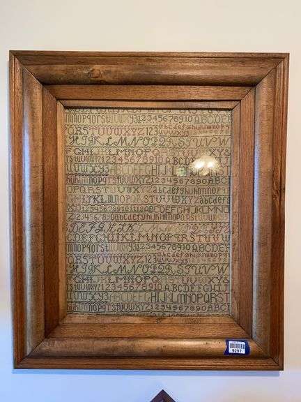 Alphabet and Numbers cross stitch sampler, framed 26x30
