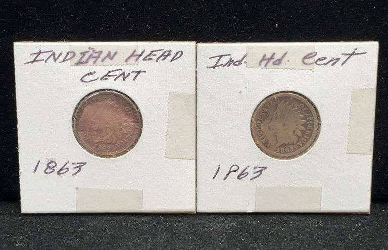 2 US Indian Cents - 1863 - One has been Cleaned