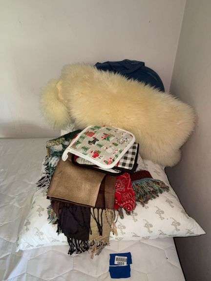 Pillow, woven throw, hotpads, faux sheepskin