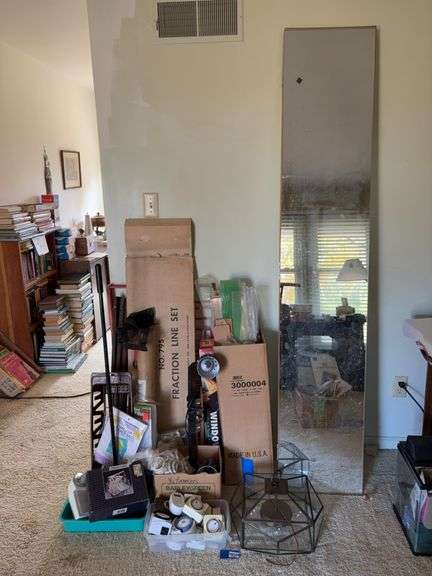 Full length mirror, ceiling fixture, electric timers, aquarium, movie lights, plexiglass, misc