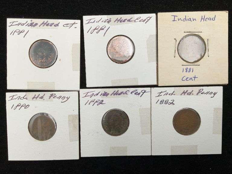 Lot of 6 Indian Cents - 1880 - (3) 1881 - (2) 1882 - Some with Environmental Impacts