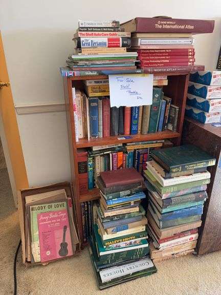 Bookcase and book contents, sheet music 24x9x40