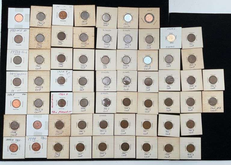 Lot of 65 US Lincoln Cents 1938 - 2004