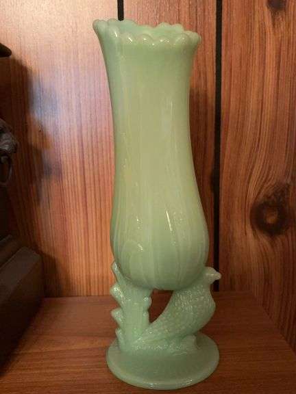 Jadeite glass vase w/ bird at base
