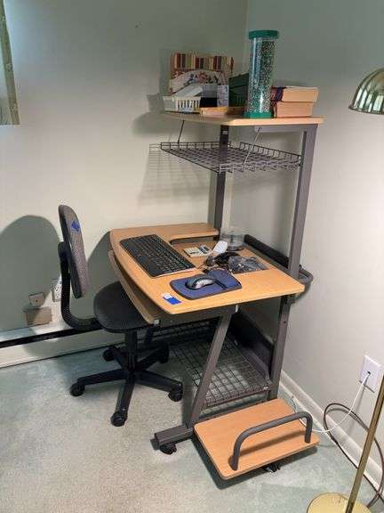 Computer Desk and chair w/ contents 36x32x52