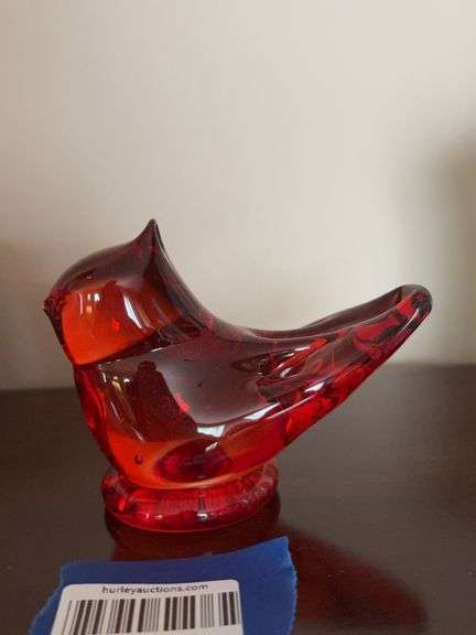 Red glass cardinal bird paperweight