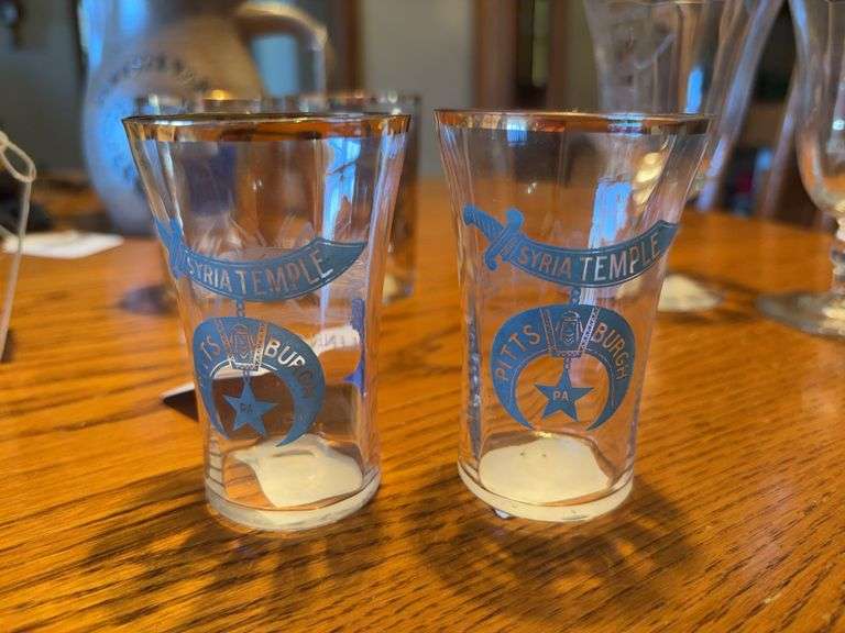 Two 1901 Shriner souvenir glasses w/ grasshoppers - by the pc take two