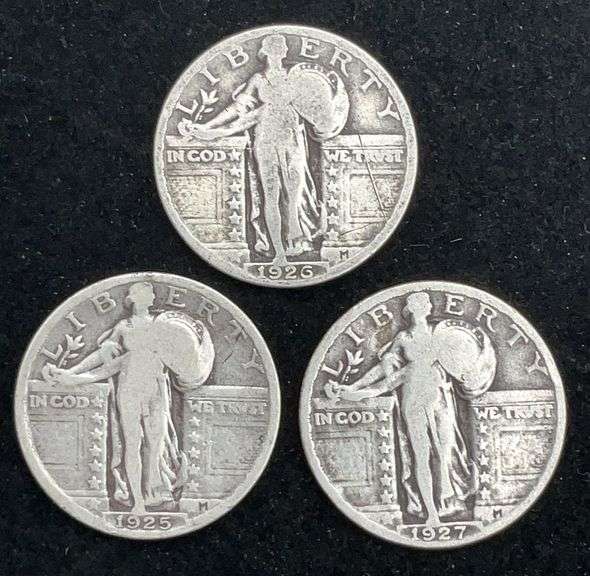 3 US Silver Standing Liberty Quarters - 1925 - 1926 - 1927