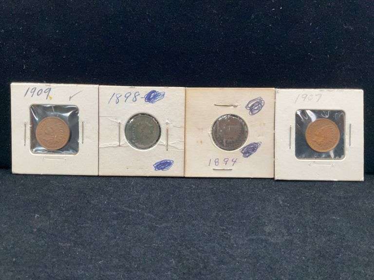 Lot of 4 Indian Cents - 1894 - 1898 - 1907 - 1909