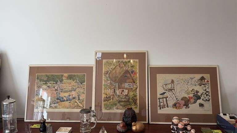 Three Rojankovsky Pictures from Mother Goose prints: Little Boy Blue, Little Tommy Tittlemouse, Jack & Jill - by the pc take three 18.5x24