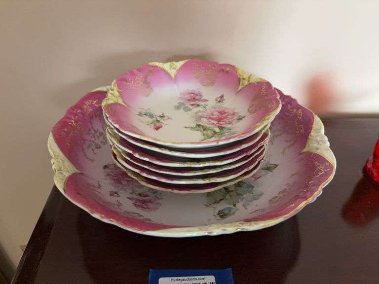 7-pc rose decorated porcelain berry bowl set