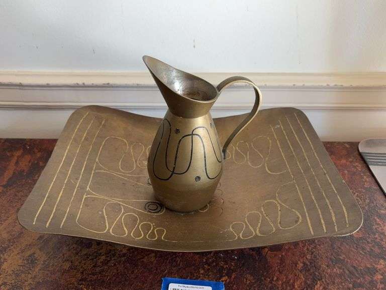 MCM Sarna brass pitcher and tray, Made in India