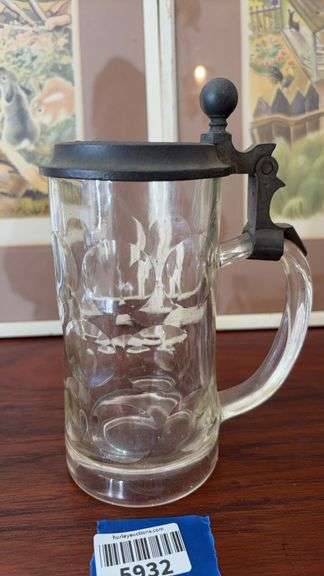 German glass stein w/ metal lid