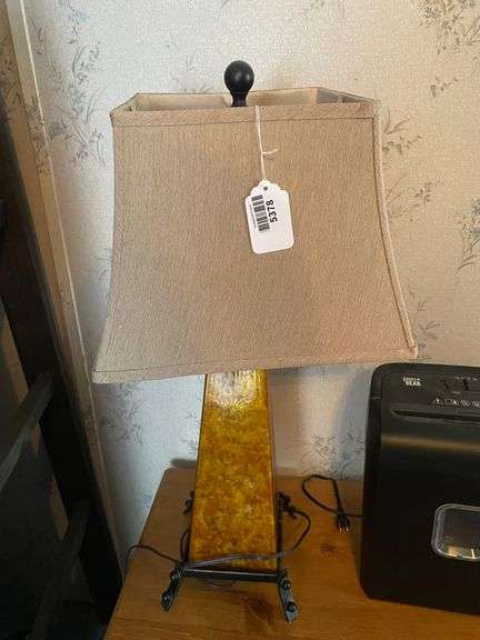 Interesting table lamp w/ square fabric shade