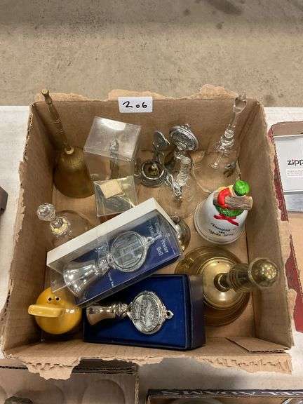 Box lot of miscellaneous brass and glass bells