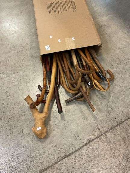 Box of wooden canes